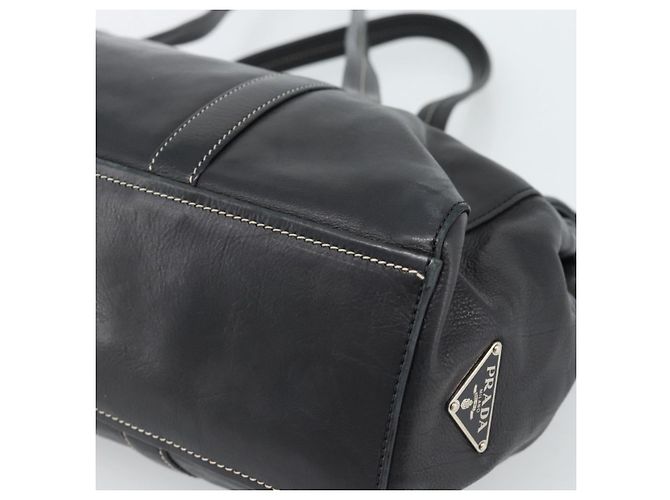 Bolso Tote PRADA de piel negro con detalles plateados Auth 187659V Plata - vista 12