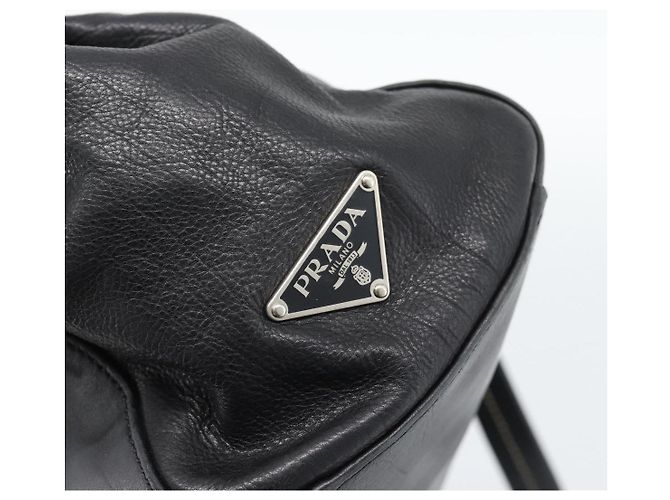 Bolso Tote PRADA de piel negro con detalles plateados Auth 187659V Plata - vista 14