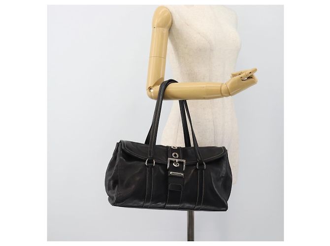 Bolso Tote PRADA de piel negro con detalles plateados Auth 187659V Plata - vista 23