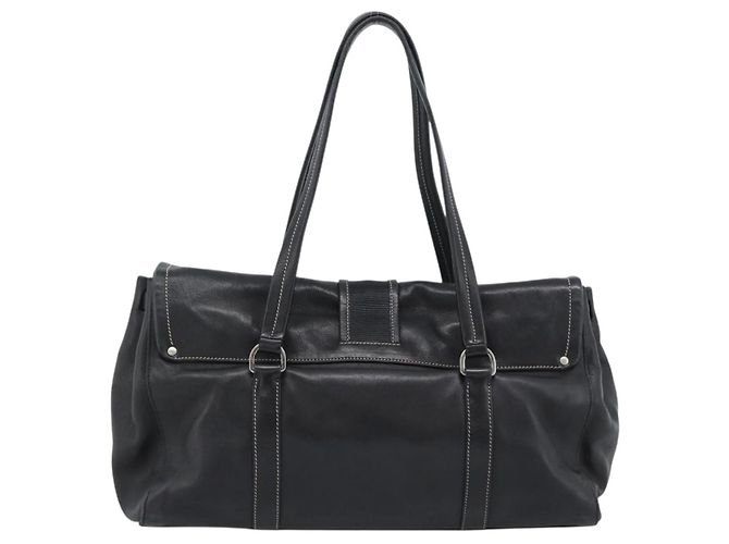 Bolso Tote PRADA de piel negro con detalles plateados Auth 187659V Plata - vista 3