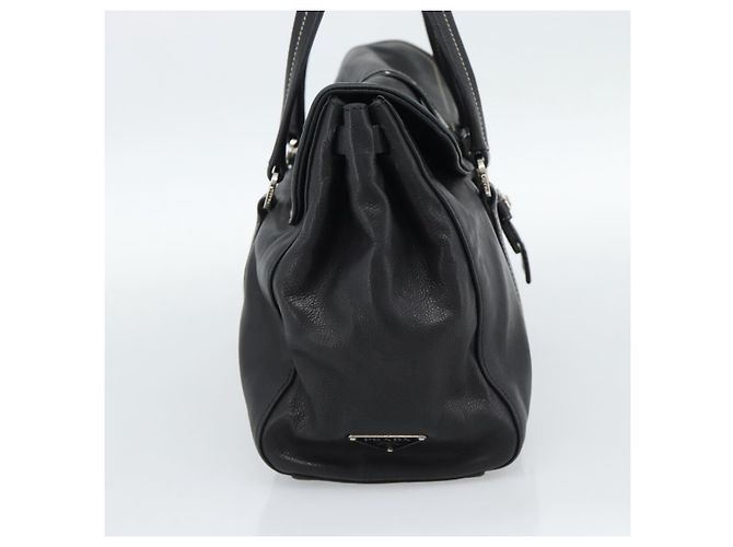 Bolso Tote PRADA de piel negro con detalles plateados Auth 187659V Plata - vista 4