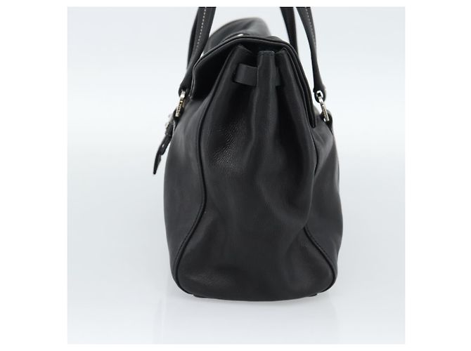 Bolso Tote PRADA de piel negro con detalles plateados Auth 187659V Plata - vista 5