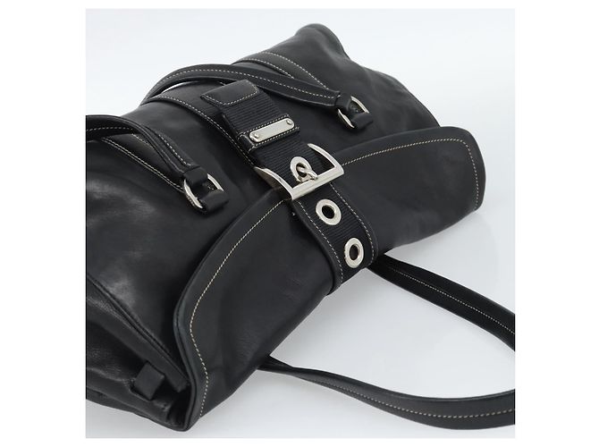 Bolso Tote PRADA de piel negro con detalles plateados Auth 187659V Plata - vista 6