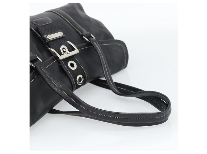 Bolso Tote PRADA de piel negro con detalles plateados Auth 187659V Plata - vista 7