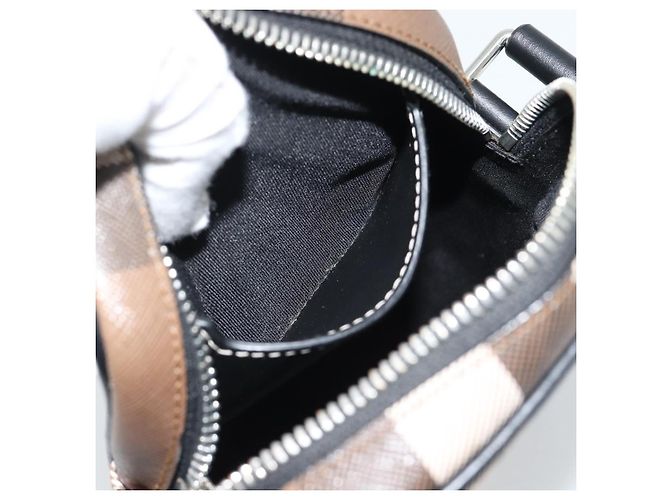 Borsa a Spalla BURBERRY Nova Check PVC Marrone Argento Auth 186210A - vista 19