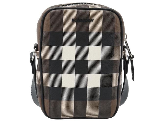 Borsa a Spalla BURBERRY Nova Check PVC Marrone Argento Auth 186210A - vista 2