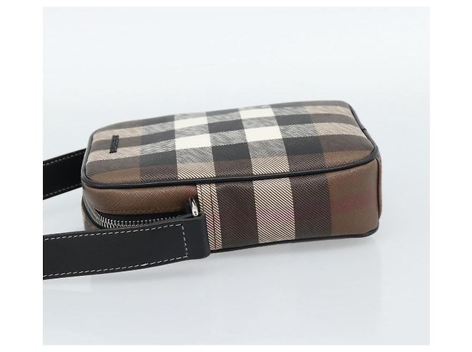 Borsa a Spalla BURBERRY Nova Check PVC Marrone Argento Auth 186210A - vista 4