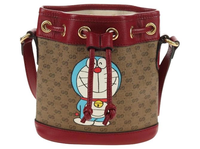 GUCCI GUCCI �~ Doraemon Micro GG Supreme Bag PVC Beige Oro 647801 Auth 185900M D'oro - vista 2