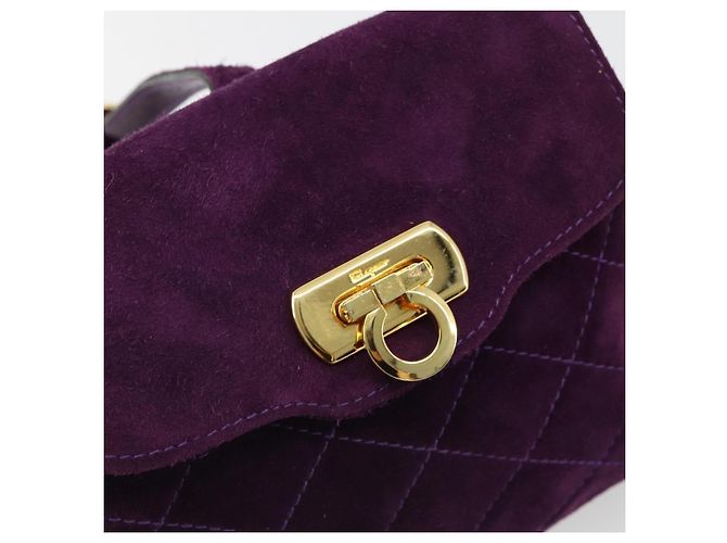 Borsa Salvatore Ferragamo Gancini in scamosciato viola e oro Autentica 186128A D'oro Porpora - vista 14