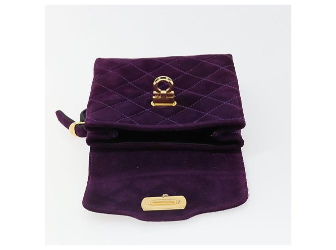 Borsa Salvatore Ferragamo Gancini in scamosciato viola e oro Autentica 186128A D'oro Porpora - vista 15