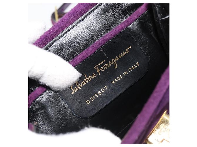 Borsa Salvatore Ferragamo Gancini in scamosciato viola e oro Autentica 186128A D'oro Porpora - vista 16