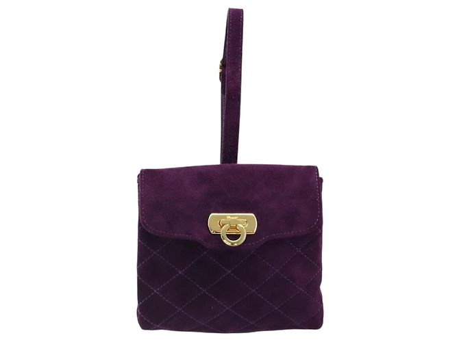 Borsa Salvatore Ferragamo Gancini in scamosciato viola e oro Autentica 186128A D'oro Porpora - vista 2