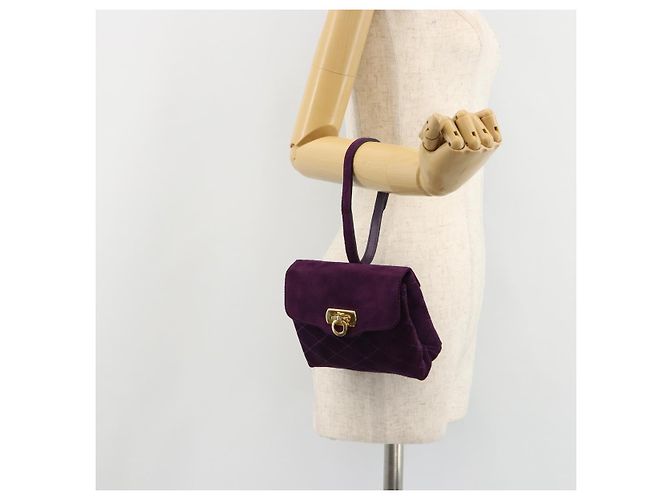 Borsa Salvatore Ferragamo Gancini in scamosciato viola e oro Autentica 186128A D'oro Porpora - vista 21