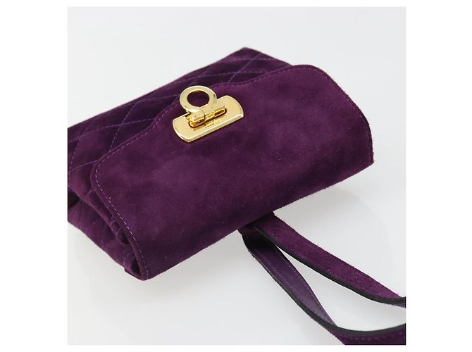 Borsa Salvatore Ferragamo Gancini in scamosciato viola e oro Autentica 186128A D'oro Porpora - vista 6