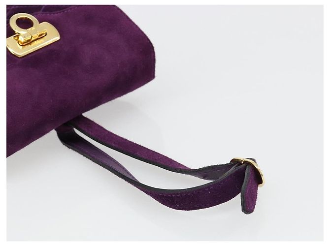 Borsa Salvatore Ferragamo Gancini in scamosciato viola e oro Autentica 186128A D'oro Porpora - vista 7