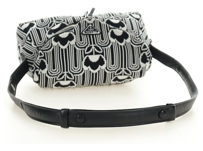 PRADA Shoney Jacquard Schultertasche Wolle Schwarz Weiß Silber Authentisch am11907SAM - Ansicht 7