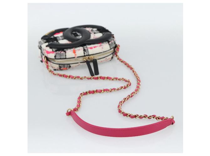 CHANEL Matelasse Chain Shoulder Bag tweed White Gold CC Auth 187493SM Bianco D'oro - vista 7