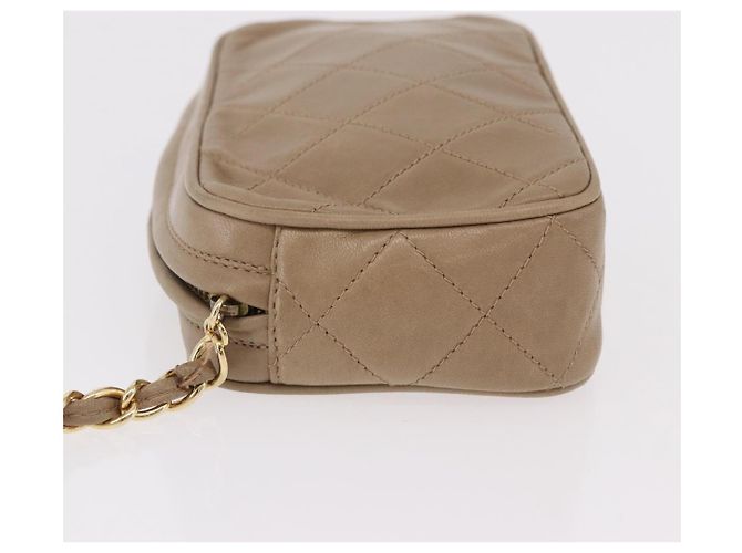 CHANEL Pouch Matelasse in pelle di agnello Beige Oro CC Auth 187733A D'oro - vista 5