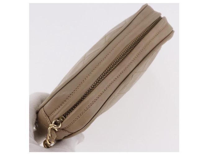 CHANEL Pouch Matelasse in pelle di agnello Beige Oro CC Auth 187733A D'oro - vista 6