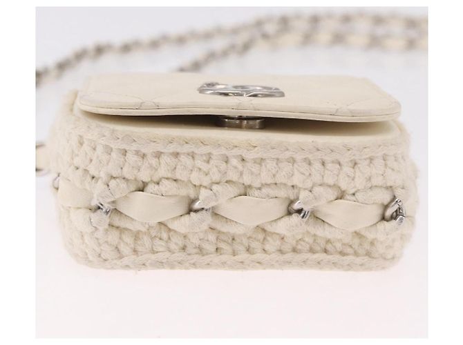 CHANEL Matelasse Chain Shoulder Bag Lamb Skin White Silver CC Auth 185770SAM Argento Bianco - vista 10