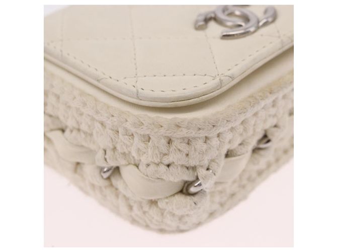 CHANEL Matelasse Chain Shoulder Bag Lamb Skin White Silver CC Auth 185770SAM Argento Bianco - vista 11