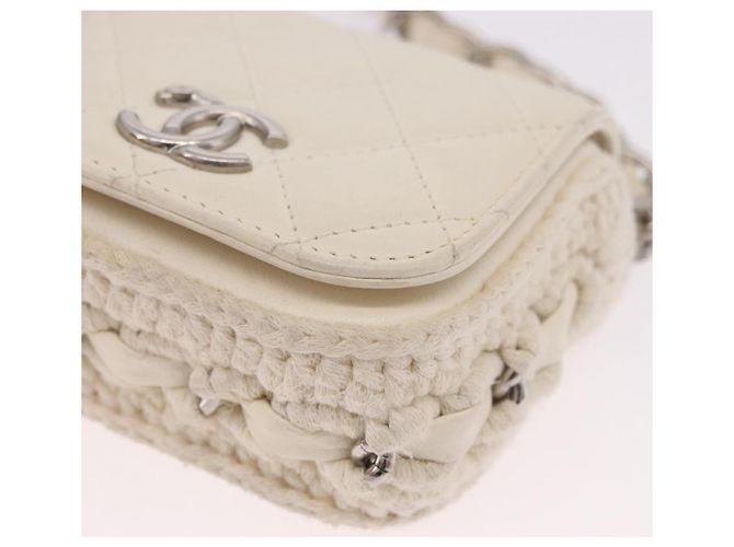 CHANEL Matelasse Chain Shoulder Bag Lamb Skin White Silver CC Auth 185770SAM Argento Bianco - vista 12