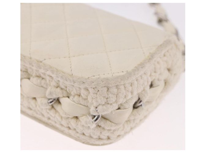 CHANEL Matelasse Chain Shoulder Bag Lamb Skin White Silver CC Auth 185770SAM Argento Bianco - vista 14