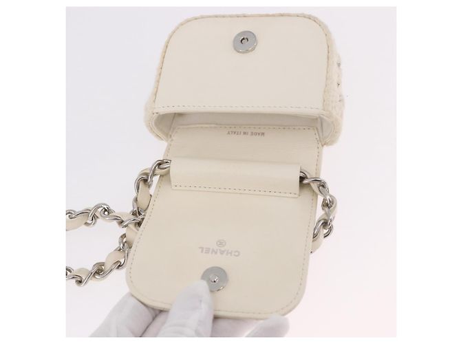 CHANEL Matelasse Chain Shoulder Bag Lamb Skin White Silver CC Auth 185770SAM Argento Bianco - vista 16