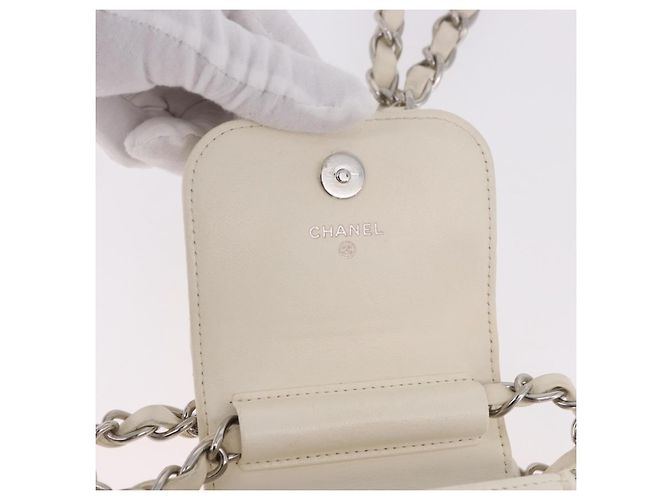 CHANEL Matelasse Chain Shoulder Bag Lamb Skin White Silver CC Auth 185770SAM Argento Bianco - vista 17