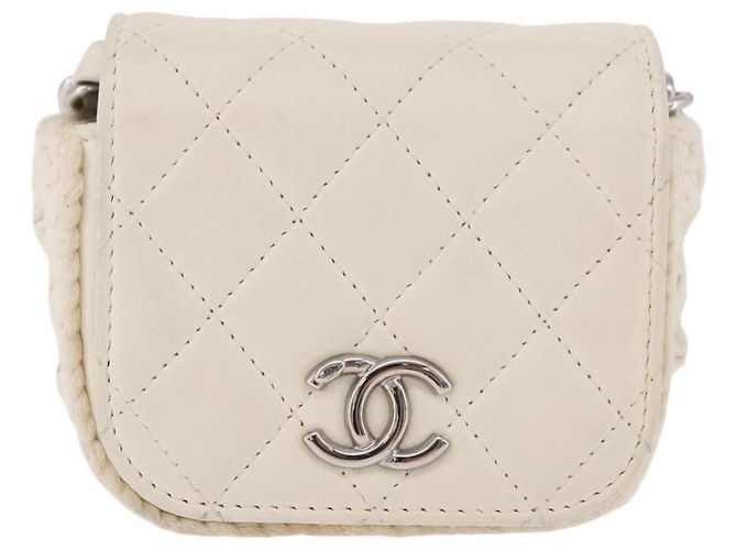 CHANEL Matelasse Chain Shoulder Bag Lamb Skin White Silver CC Auth 185770SAM Argento Bianco - vista 2