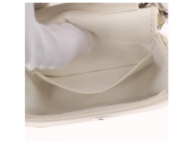 CHANEL Matelasse Chain Shoulder Bag Lamb Skin White Silver CC Auth 185770SAM Argento Bianco - vista 22