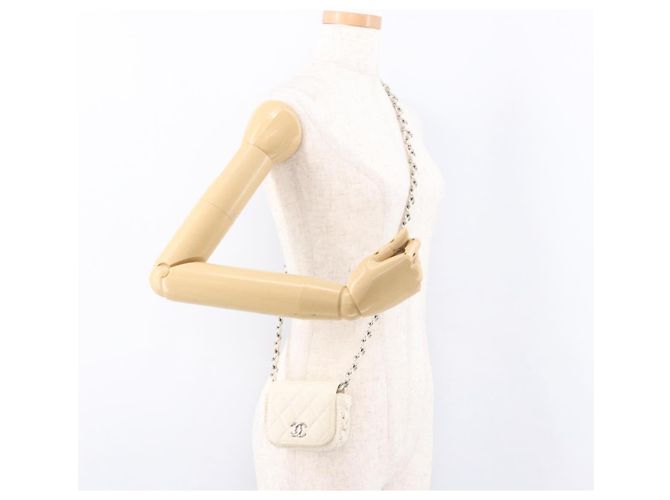 CHANEL Matelasse Chain Shoulder Bag Lamb Skin White Silver CC Auth 185770SAM Argento Bianco - vista 24
