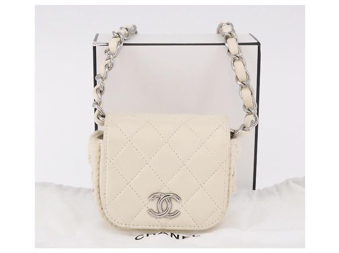 CHANEL Matelasse Chain Shoulder Bag Lamb Skin White Silver CC Auth 185770SAM Argento Bianco - vista 25