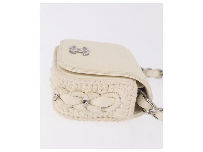 CHANEL Matelasse Chain Shoulder Bag Lamb Skin White Silver CC Auth 185770SAM Argento Bianco - vista 4