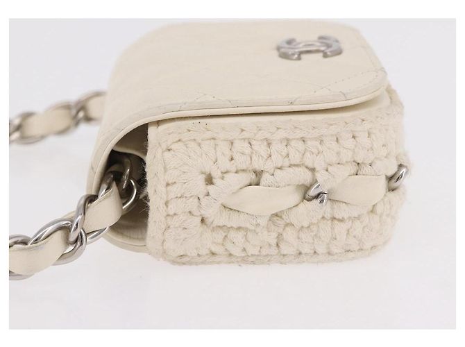 CHANEL Matelasse Chain Shoulder Bag Lamb Skin White Silver CC Auth 185770SAM Argento Bianco - vista 5