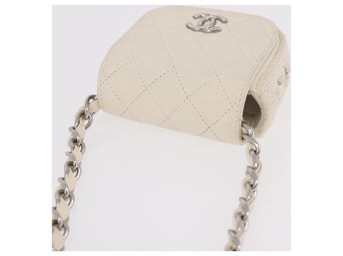 CHANEL Matelasse Chain Shoulder Bag Lamb Skin White Silver CC Auth 185770SAM Argento Bianco - vista 6