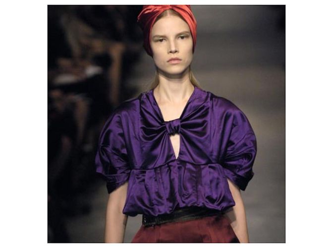 Bow Top peplum de seda roxa com laço da coleção primavera 2007 da Prada Roxo - vista 2