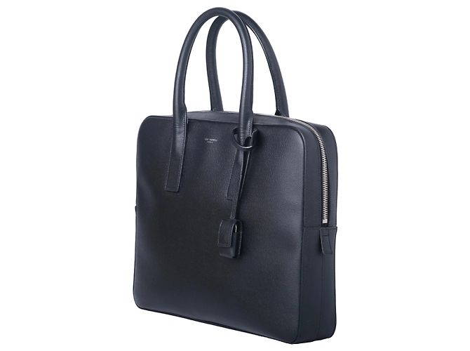 Valigetta in pelle di vitello martellata nera Museum Saint Laurent Nero - vista 3