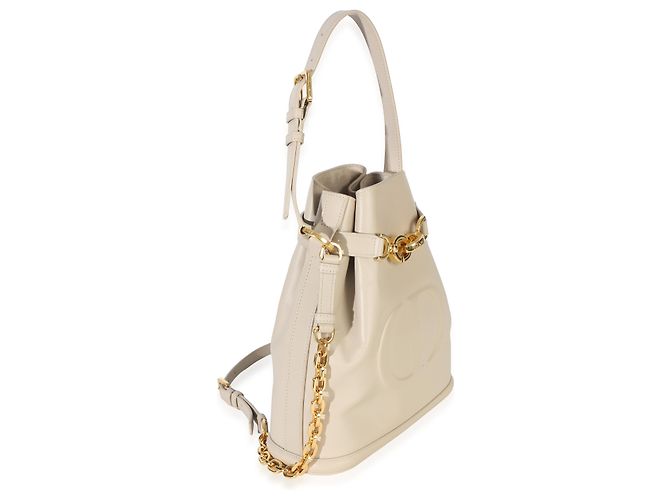 Borsa bucket medium C'est in pelle di vitello beige con logo CD in rilievo Christian Dior - vista 4