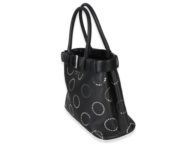 Tote Bolsa Prada de fivela grande com tachas em couro de bezerro de grão macio preto com cinto - vista 3