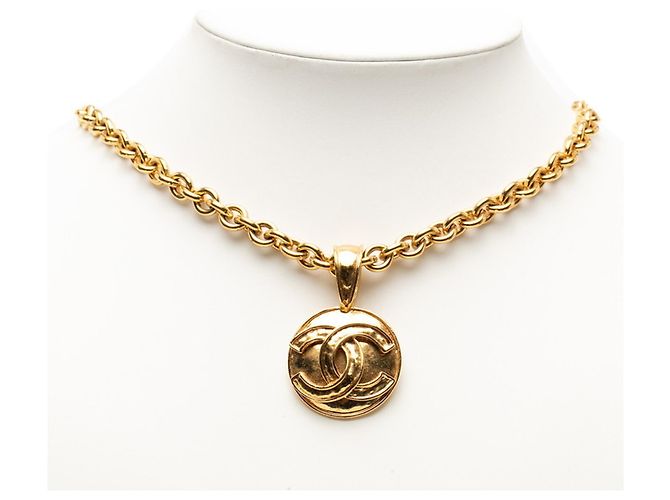 Timeless Colar de pingente de corrente vintage Chanel Coco Mark Dourado - vista 5