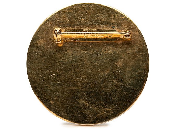 Chanel Cambon Brosche mit rundem Logo Schwarz Golden - Ansicht 2