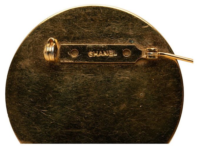 Chanel Cambon Brosche mit rundem Logo Schwarz Golden - Ansicht 3