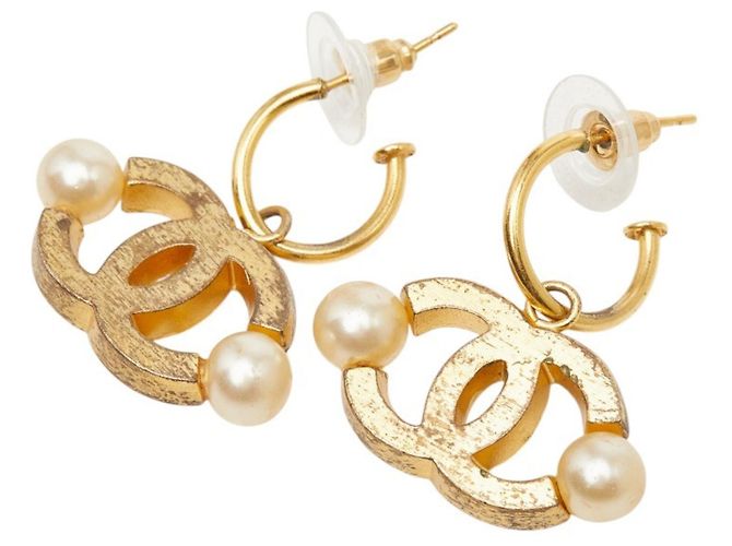 Orecchini a cerchio Chanel placcati oro con perla finta D'oro - vista 2