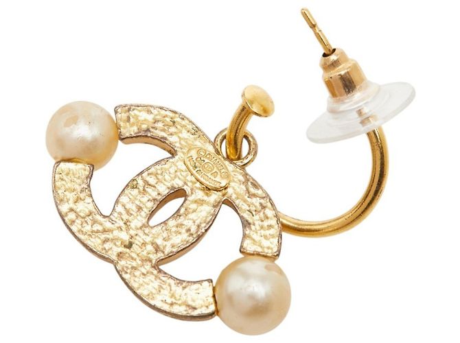Orecchini a cerchio Chanel placcati oro con perla finta D'oro - vista 4