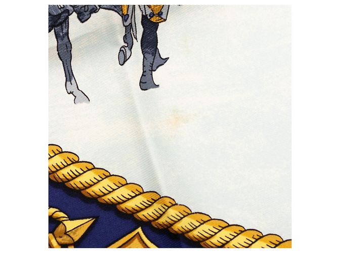 Hermès Sciarpa in seta Hermes Carre 90 MARINE ET CAVALERIE Blu - vista 6