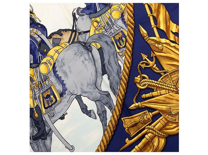 Hermès Sciarpa in seta Hermes Carre 90 MARINE ET CAVALERIE Blu - vista 8