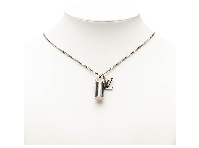 Louis Vuitton Monogram Eclipse Collier Charms Chain Pendant Necklace Nero Argento - vista 10
