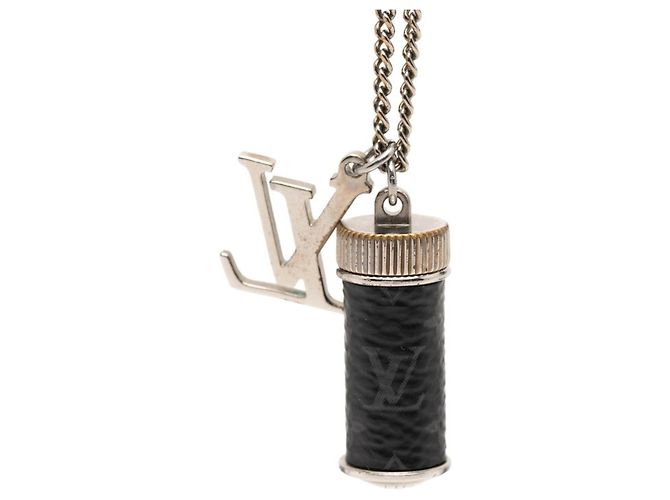 Louis Vuitton Monogram Eclipse Collier Charms Chain Pendant Necklace Nero Argento - vista 2