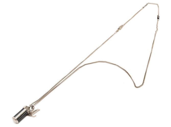 Louis Vuitton Monogram Eclipse Collier Charms Chain Pendant Necklace Nero Argento - vista 3